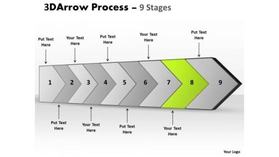 Ppt Theme 3d Illustration Of Arrow Manner 9 Stages Operations Management PowerPoint Image