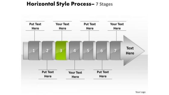 Ppt Theme Linear Demonstration Of 7 Stages Manner Production Strategy PowerPoint 4 Design