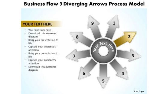 Presentation Flow 9 Diverging Arrows Process Model Cycle Diagram PowerPoint Templates