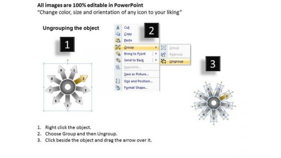 Presentation Flow 9 Diverging Arrows Process Model Cycle Diagram PowerPoint Templates