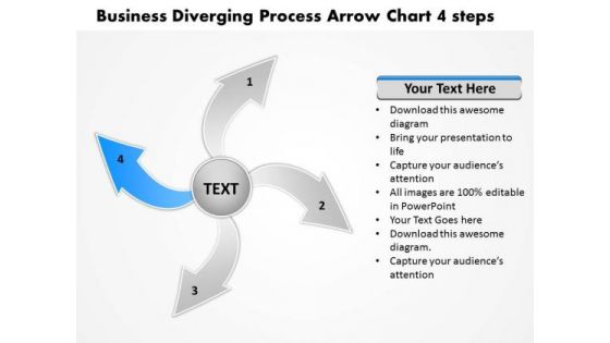 Presentations Diverging Process Arrow Chart 4 Steps Pie Diagram PowerPoint Templates