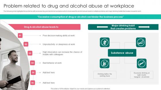 Problem Related Drug Alcohol Abuse Workplace Safety Protocol And Security Practices Brochure Pdf