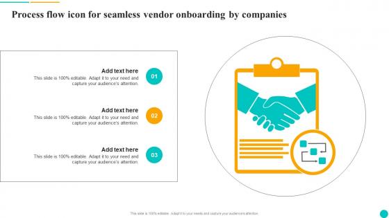 Process Flow Icon For Seamless Vendor Onboarding By Companies Designs Pdf