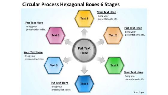 Process Hexagonal Boxes 6 Stages Business Plan Outline Template PowerPoint Templates