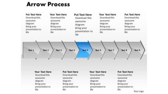 Process Ppt Template Arrow 9 Stages Business Communication PowerPoint 6 Graphic