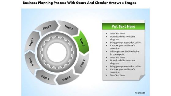 Process With Gears And Circular Arrows 8 Stages Business Plan Forms PowerPoint Slides
