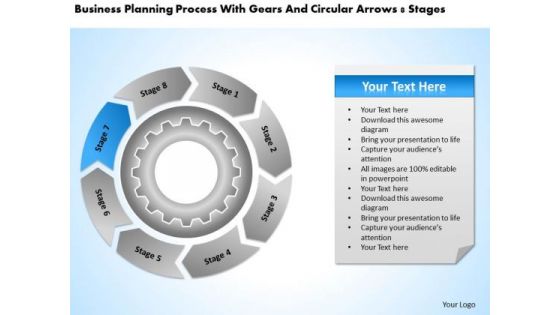 Process With Gears And Circular Arrows 8 Stages Business Plan Maker PowerPoint Slides