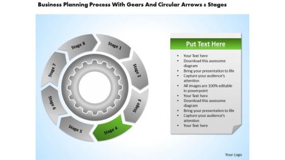 Process With Gears And Circular Arrows 8 Stages Business Plan PowerPoint Slides