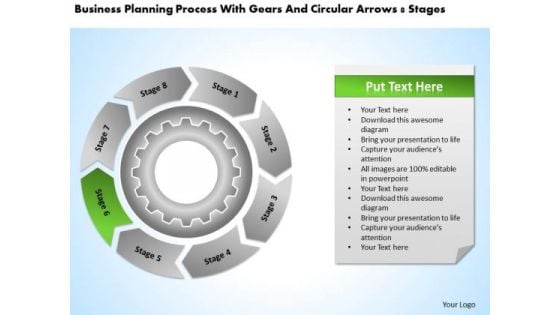 Process With Gears And Circular Arrows 8 Stages Catering Business Plan PowerPoint Slides