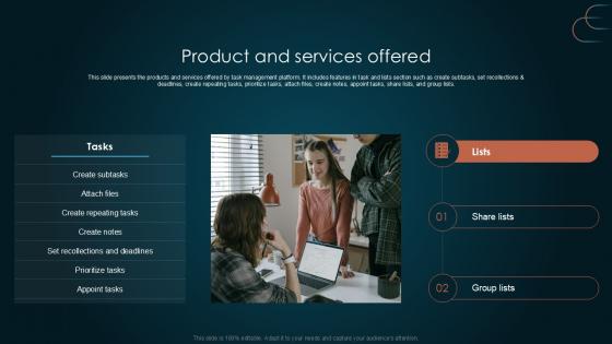 Product And Services Offered Team Collaboration Platform Pitch Deck PPT Presentation