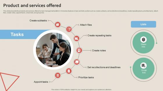 Product And Services Offered Work Management Tool Pitch Deck Product And Services Offered Work Management Tool Pitch Deck