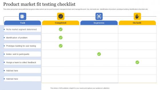 Product Market Fit Testing Checklist Topics Pdf