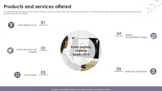 Products And Services Offered Cosmetic Products Platform Investor Ppt Sample Products And Services Offered Cosmetic Products Platform Investor Ppt Sample