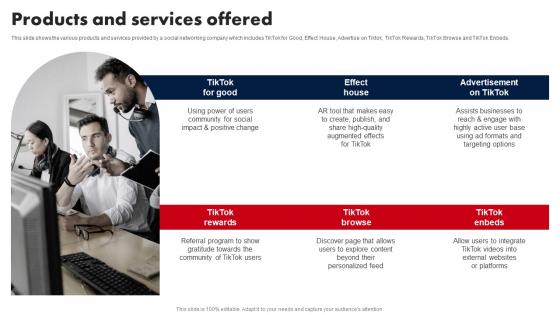 Products And Services Offered E Media Platform Investor Fund Raising Infographics PDF