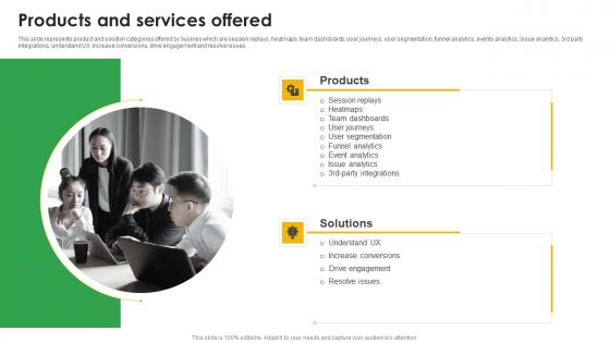Products And Services Offered Mobile App Analytics Company Fund Raising Pitch Deck Summary Pdf Products And Services Offered Mobile App Analytics Company Fund Raising Pitch Deck Summary Pdf