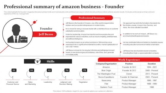 Professional Summary Of Amazon Business Founder Information Pdf