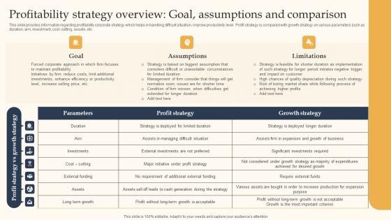 Profitability Strategy Overview Goal Key Business Tactics For Organizational Success Clipart Pdf