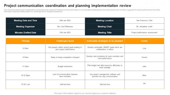 Project Communication Coordination And Planning Implementation Review Portrait Pdf