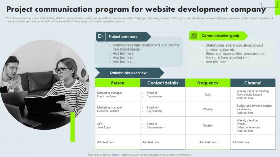 Project Communication Program For Website Development Company Portrait Pdf