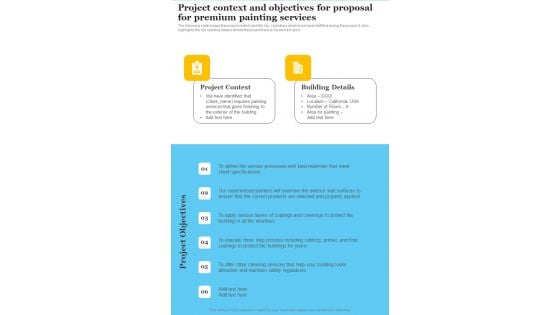 Project Context And Objectives For Proposal For Premium One Pager Sample Example Document