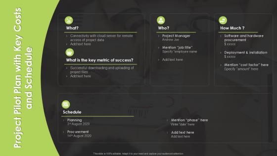Project Pilot Plan With Key Costs And Schedule