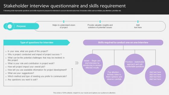 Project Stakeholders Management Stakeholder Interview Questionnaire And Skills Ppt Sample