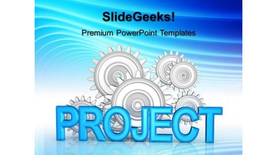 Project Word With Cogs In Back Industrial PowerPoint Templates And PowerPoint Themes 0512