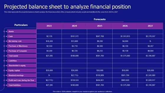 Projected Balance Sheet To Analyze Financial Position Jewelry Products Business Elements Pdf