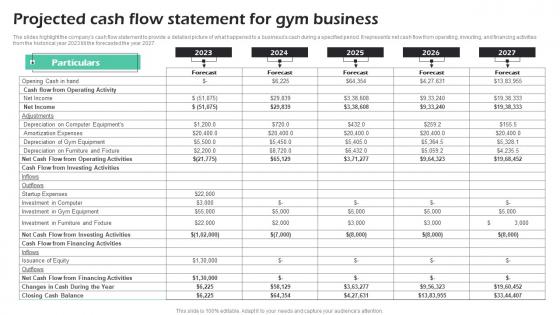 Projected Cash Flow Statement For Gym Business Fitness Center Business Plan Brochure Pdf