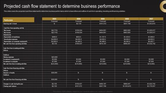 Projected Cash Flow Statement To Determine Business Performance Jewelry Business Plan Themes Pdf