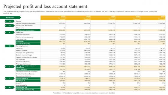 Projected Profit And Loss Account Agriculture Business Plan Go To Market Strategy Inspiration Pdf