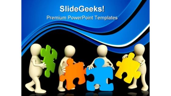 Puppets Holding Puzzles Communication PowerPoint Themes And PowerPoint Slides 0611