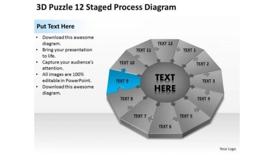 Puzzle 12 Staged Process Diagram Ppt Executive Summary Example Business Plan PowerPoint Slides