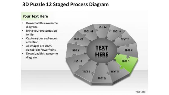 Puzzle 12 Staged Process Diagram Ppt Template For Writing Business Plan PowerPoint Templates