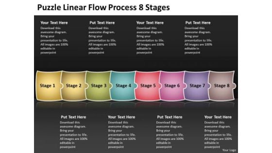 Puzzle Linear Flow Process 8 Stages Charts Examples PowerPoint Templates