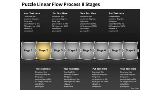 Puzzle Linear Flow Process 8 Stages Free Flowchart Slides PowerPoint Templates