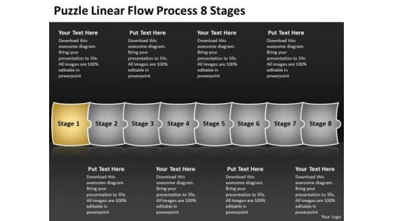 Puzzle Linear Flow Process 8 Stages Vision For Flowcharts PowerPoint Templates