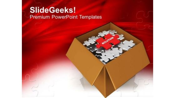 Puzzle Pieces In Box With Word Solution PowerPoint Templates Ppt Backgrounds For Slides 0113