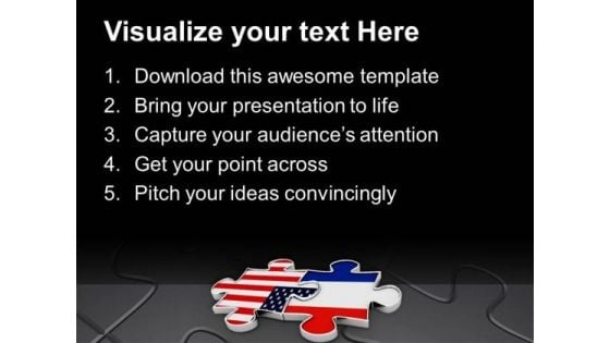 Puzzle Pieces Of Us Flag And France Flag PowerPoint Templates Ppt Backgrounds For Slides 0813