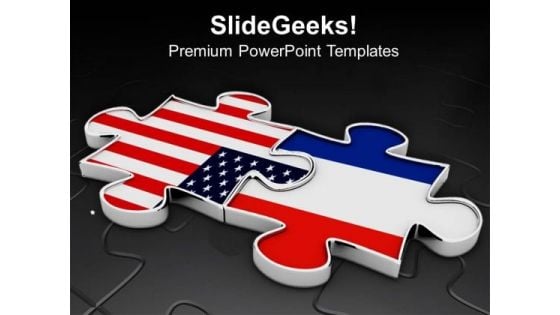 Puzzle Pieces Of Us Flag And France Flag PowerPoint Templates Ppt Backgrounds For Slides 0813