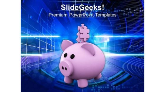 Puzzle Pieces On Piggy Bank Saving Business PowerPoint Templates And PowerPoint Themes 1012