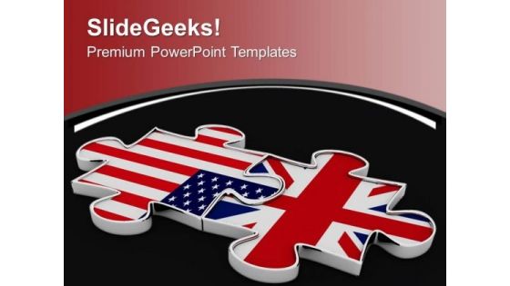 Puzzle Pieces Us And Kingdom Flag PowerPoint Templates Ppt Backgrounds For Slides 0413