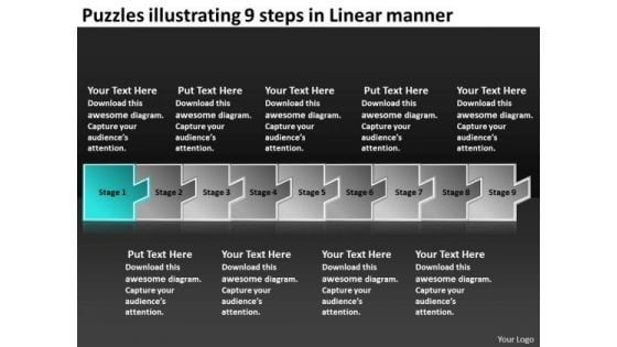 Puzzles Illustrating 9 Steps Linear Manner Creating Flow Charts PowerPoint Slides