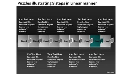 Puzzles Illustrating 9 Steps Linear Manner Flow Charting PowerPoint Templates