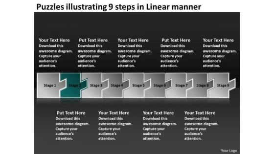 Puzzles Illustrating 9 Steps Linear Manner How To Make Flow Charts PowerPoint Slides