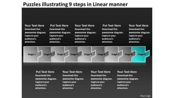 Puzzles Illustrating 9 Steps Linear Manner Manufacturing Flow Charts PowerPoint Templates