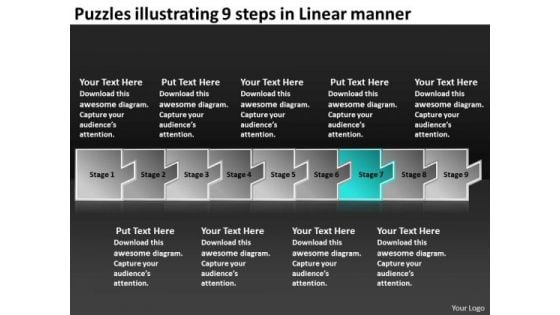 Puzzles Illustrating 9 Steps Linear Manner Online Flow Chart Maker PowerPoint Slides