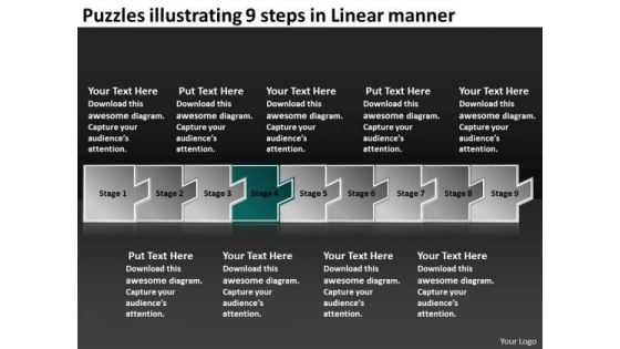 Puzzles Illustrating 9 Steps Linear Manner Operational Flow Chart PowerPoint Templates