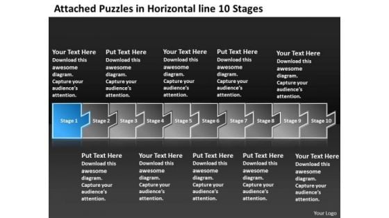 Puzzles In Horizontal Line 10 Stages Ppt Flowchart PowerPoint Freeware Templates