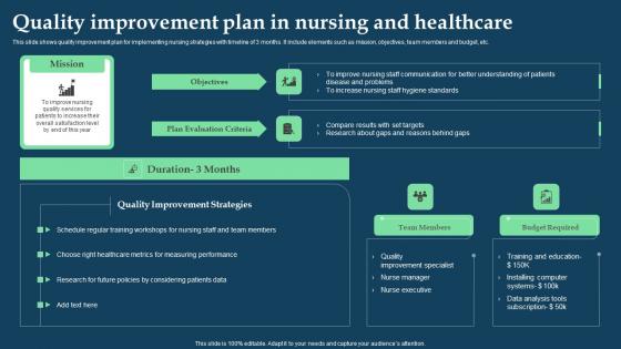 Quality Improvement Plan In Nursing And Healthcare Mockup Pdf